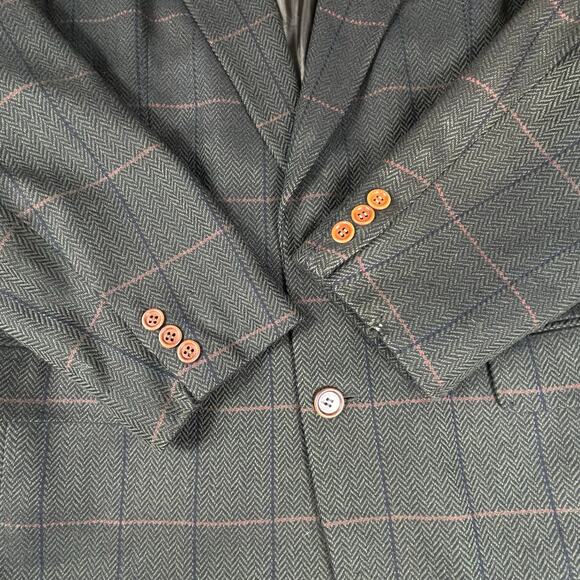 š„VTG HUGO BOSS 100% Virgin Wool Swiss Made Herringbone Plaid Mens Blazer 42R - Picture 11 of 17